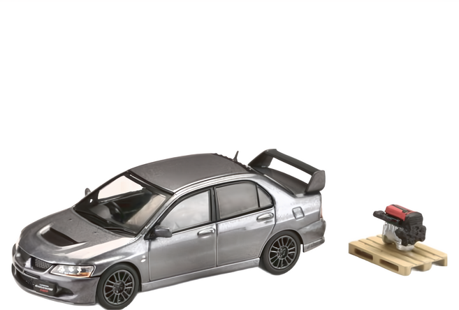 Hobby JAPAN 三菱 MITSUBISHI LANCER EVOLUTION 8 MR GSR + 展示引擎 1/64 灰銀, 1個