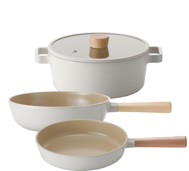 NEOFLAM FIKA系列 鑄造三鍋組, 白色, 湯鍋 + 炒鍋 + 平底鍋, 1組
