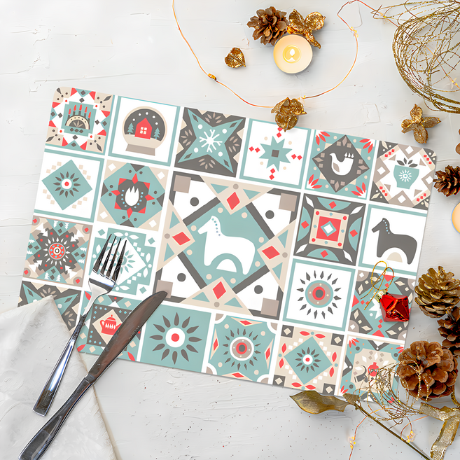 半島良品 防水防油隔熱皮革餐墊, 30 x 45cm, 木馬花磚, 1個