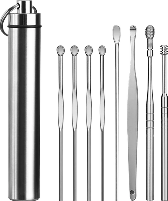 便攜不鏽鋼掏耳工具組, 8件, 1組