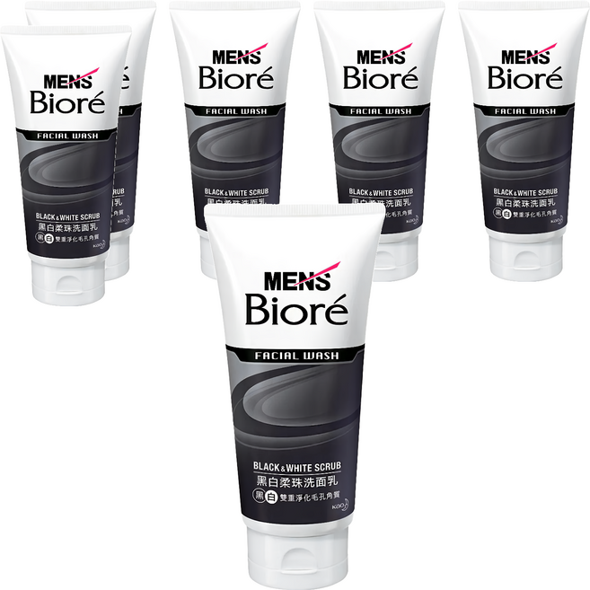 Men's Biore男性專用黑白柔珠洗面乳 深層清潔毛孔角質 古龍水時尚香, 100g, 6條