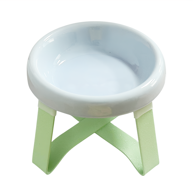 毛皇上 撞色飛碟陶瓷碗, 藍碗 + 綠架, 1組