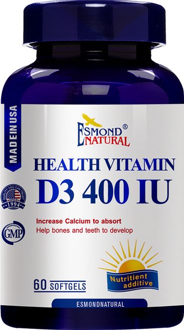 ESMOND NATURAL 愛司盟 維生素D3 400 IU軟膠囊 幫助鈣質吸收 幫助骨骼與牙齒的生長發育, 60顆, 56g, 5罐