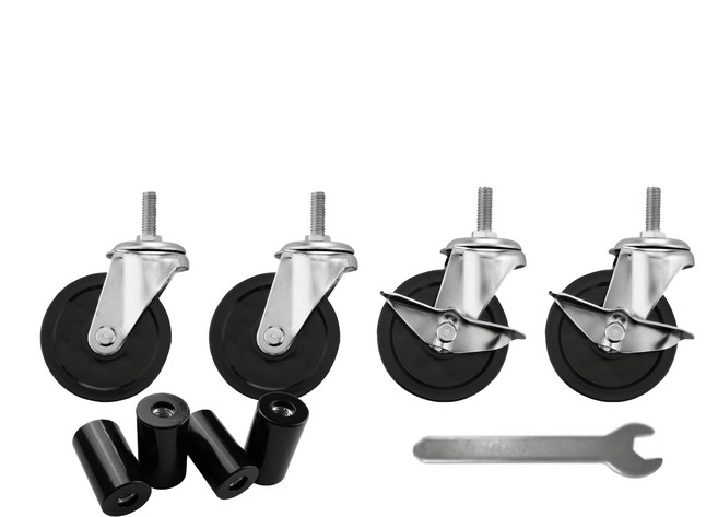 KI WISH 居家生活 75mm 工業輪 (兩活動+兩煞車輪+小扳手+腳管套) 鐵架配件 台灣製造, 銀色 + 黑色, 1組