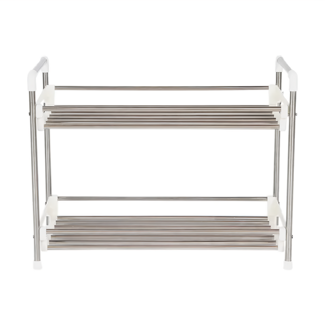 雙手萬能 不鏽鋼多用途二層廚衛收納架 - 防水防霉 瀝水設計, 銀色 + 白色, 1個