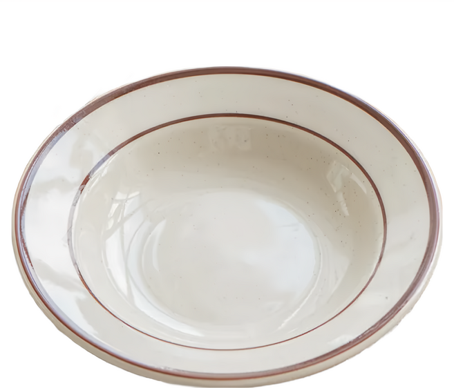 沐慕家居 咖啡線條餐具 大深盤 22.3cm 陶瓷, 米白色 + 棕色, 1個