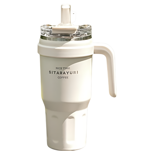 Sitarayuri 手把吸管杯 雙飲款, 米白色, 1個, 780ml