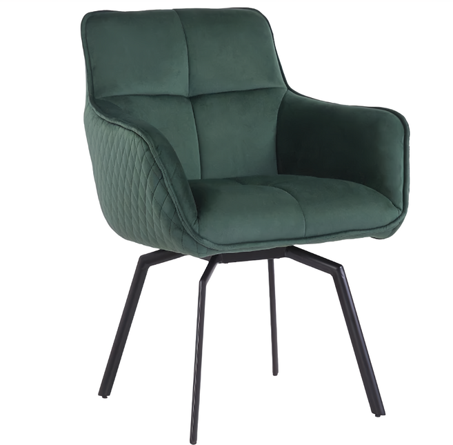 E-home Chris克里斯絨布扶手旋轉休閒餐椅 SKC088A-grn, 1個, 綠色