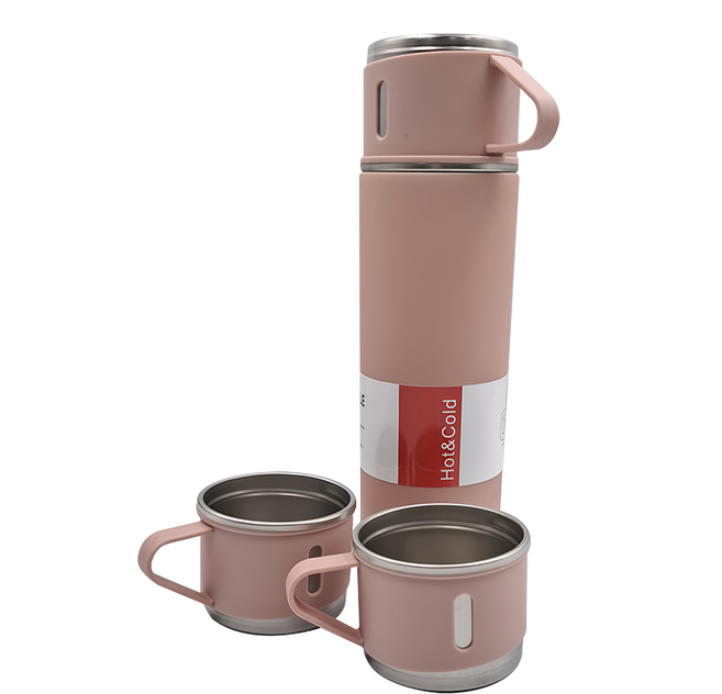 BOACU 保溫瓶禮盒 一杯三蓋, 質感粉, 500ml, 1盒