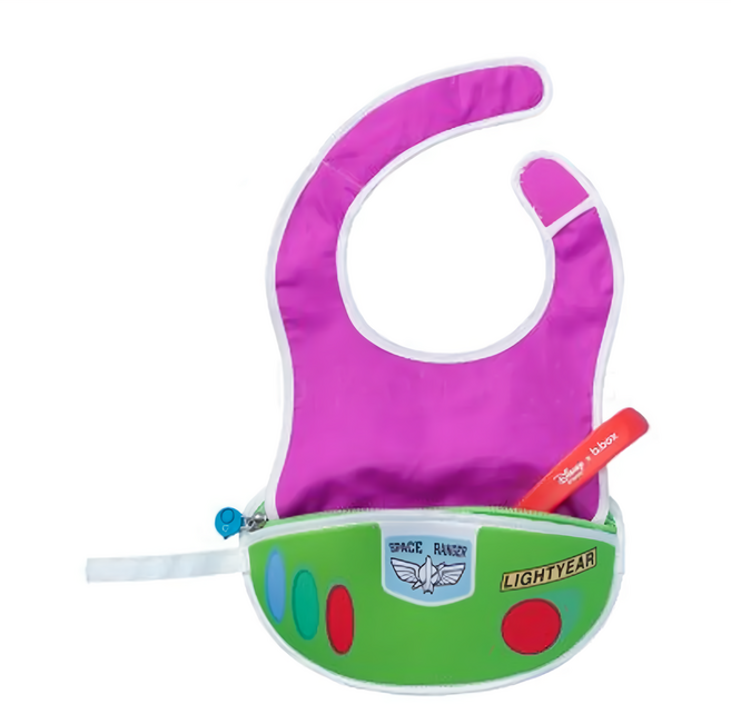 b.box 迪士尼巴斯旅行圍兜袋 含矽膠軟湯匙 魔鬼氈設計 方便調整大小, 巴斯 紫色 + 綠色, 1組, 1組