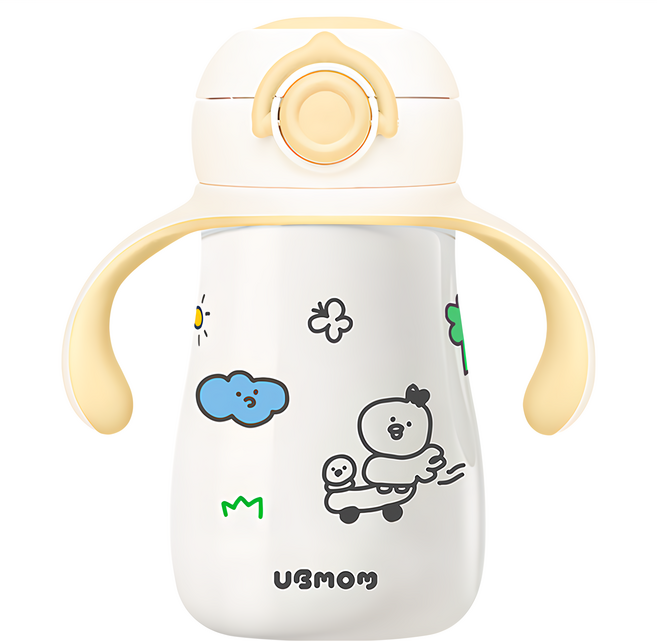 UBMOM 不銹鋼彈蓋式吸管杯, 黃色, 260ml, 1個