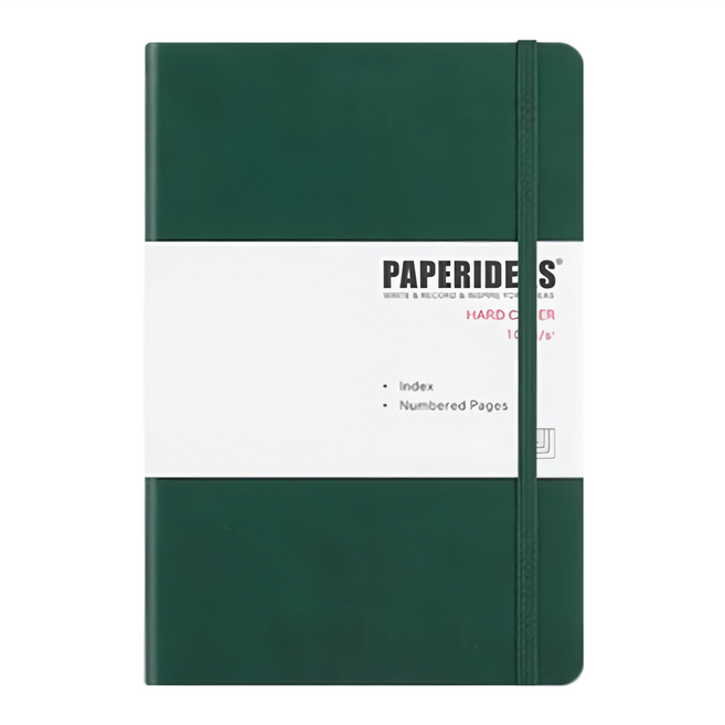 PAPERIDEAS 硬皮筆記本 A5 188頁 100g純木漿無酸紙, 橫線聖誕綠, 1本