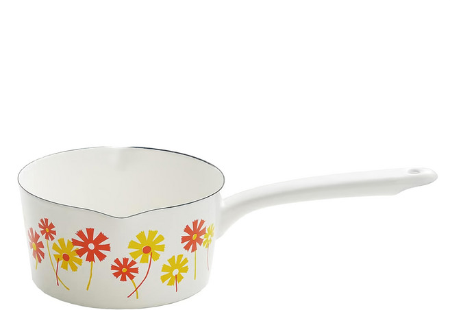 ADERIA GLASS 復古昭和琺瑯牛奶鍋 片手鍋, 16cm, 黃橘花, 1個