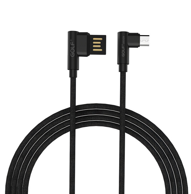 GOLF 雙面USB-Micro USB 90度轉角 布藝編織快充線, 1m, 黑色, 1條
