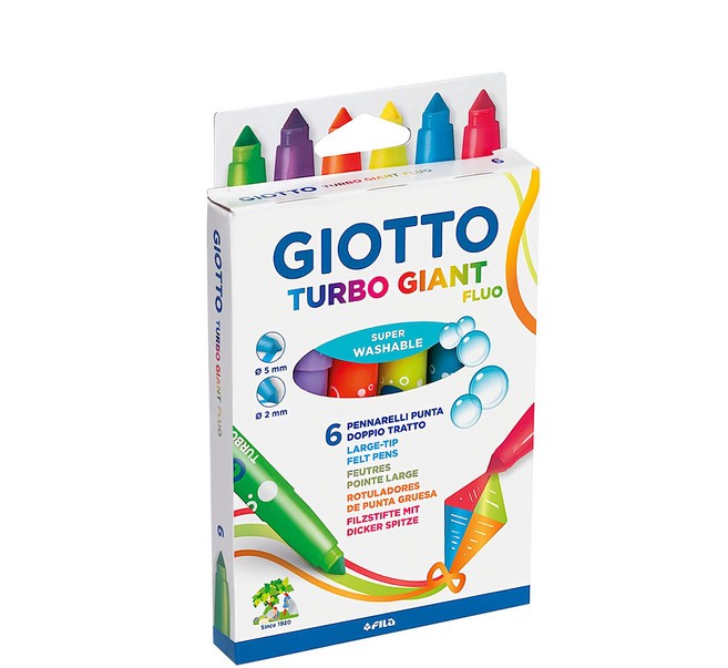 GIOTTO 超好洗 Turbo Giant Fluo彩色筆 粗細雙效, 6色, 1盒
