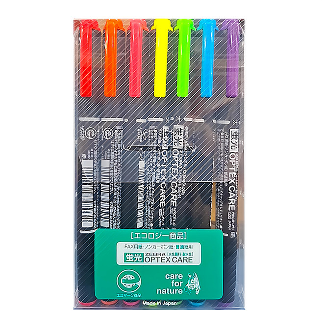 ZEBRA 斑馬牌 OPTEX CARE 環保螢光記號筆 WKCR1-7C 重點標記、環保材質、色彩鮮明, 多色, 7支