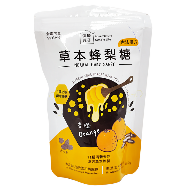 Love Nature Simple Life 依琦匠子 草本蜂梨糖分享包 香橙口味, 120g, 1包