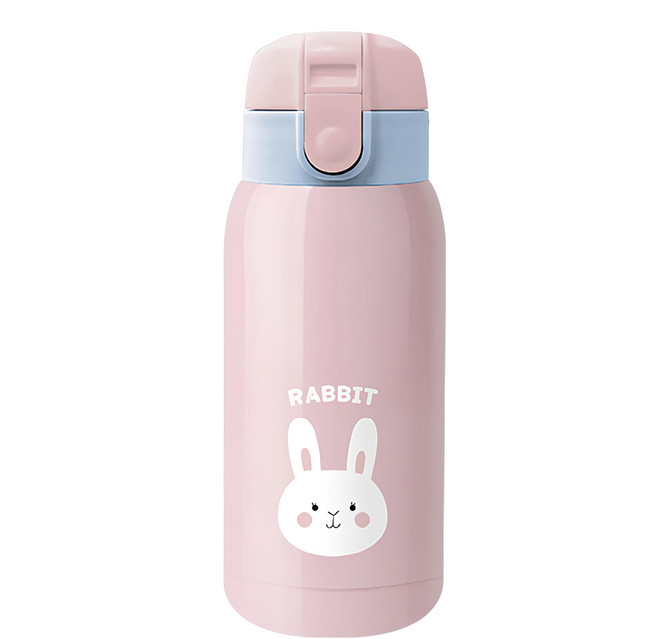 COUP 不銹鋼一鍵式動物保溫保冷杯 粉色 350ml, 1個