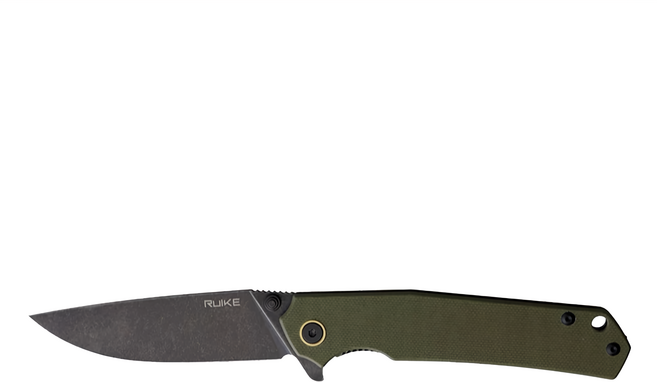 RUIKE 14C28N 不銹鋼黑石洗面軍綠G10握柄折刀, 軍綠柄, 1支
