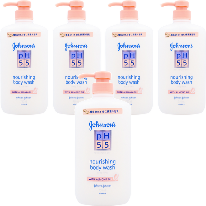 嬌生嬰兒PH5.5杏仁保濕沐浴乳 750ml 經皮膚科檢測 100%不含皂, 5瓶