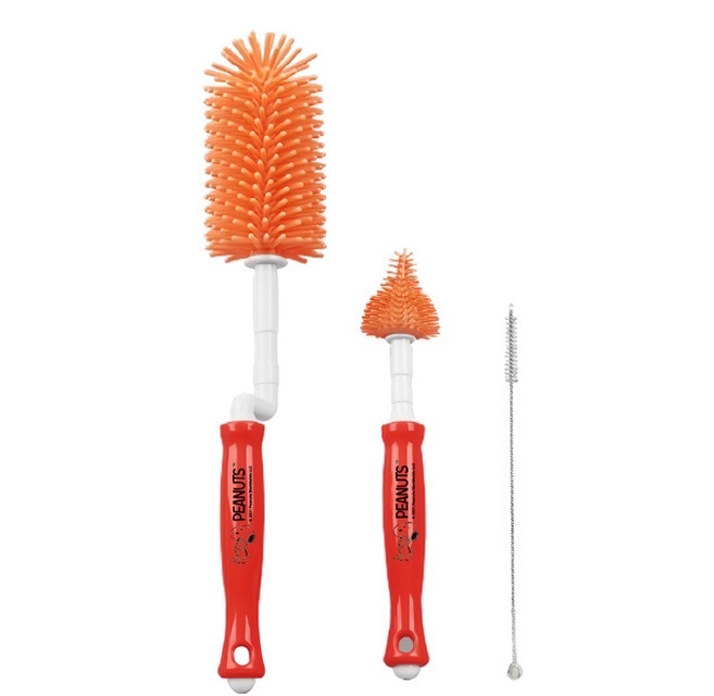 PEANUTS 史努比 矽膠奶瓶刷三件組, 紅色, 1組