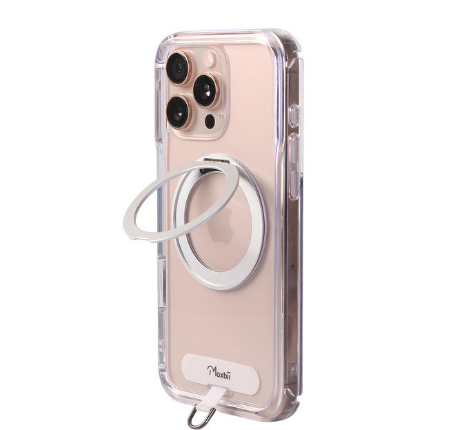 Moxbii 極空戰甲 手機 掛片 保護殼 iPhone 14 Pro Max 旋轉磁吸支架 MagSafe Compatible PC硬背板 航太銀 + 白色掛片 1組