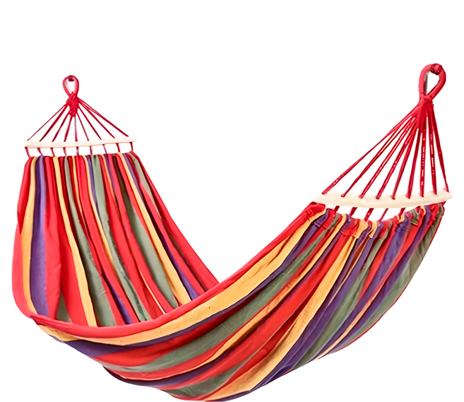 拍平方 彩虹帆布吊床 雙人 彎棍款, 紅色