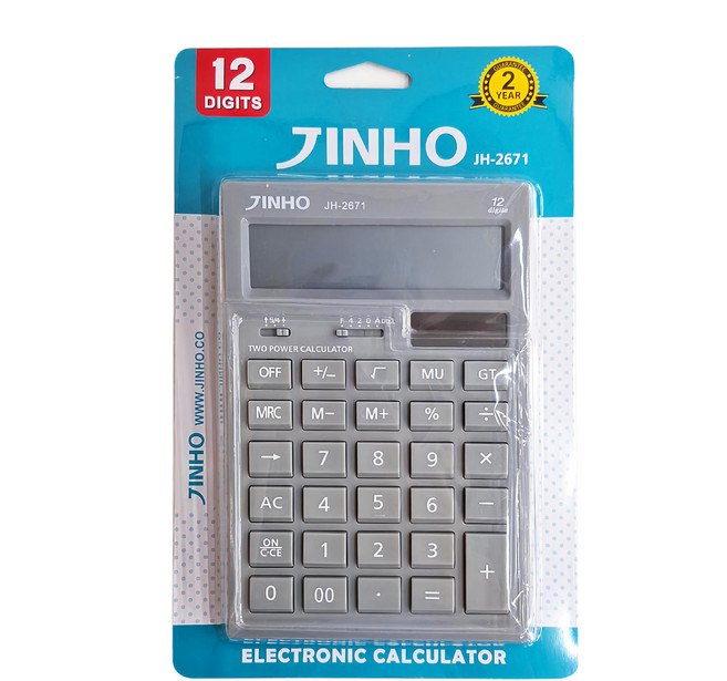 JINHO 京禾 12位元計算機 太陽能/電池雙重電源供應 大型螢幕顯示, 灰色, 1個