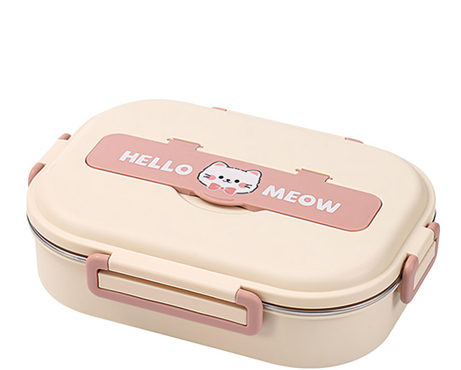 可愛粉貓藍狗304不鏽鋼分格便當盒, 便當盒, 兒童款粉貓, 1個