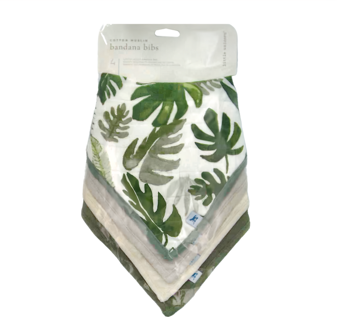 Little Unicorn 三角圍兜 - 柔軟棉材質, 熱帶植物, 4個, 1組