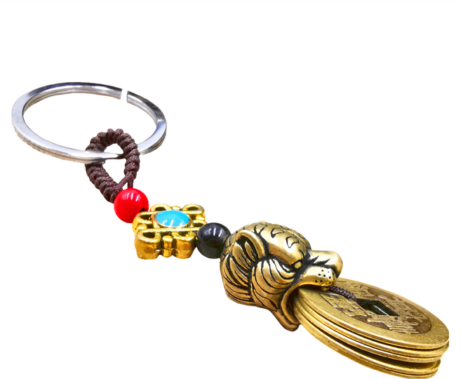 虎爺咬錢 招財五帝錢鑰匙圈 銅+硫化, 1個