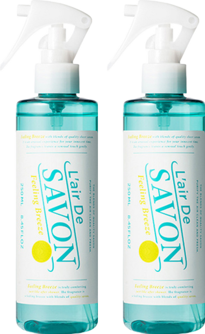 L'air De SAVON 芳香噴霧 微風輕拂 溫暖果香 清爽柑橘搭配桃子蘋果香味 適用於浴室/玄關/厠所/車内等生活空間, 250ml, 2瓶