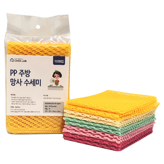 CASA LAB PP網狀菜瓜布組 淡黃色+深黃色+淺粉色+深粉色+淺綠色, 10個, 1包