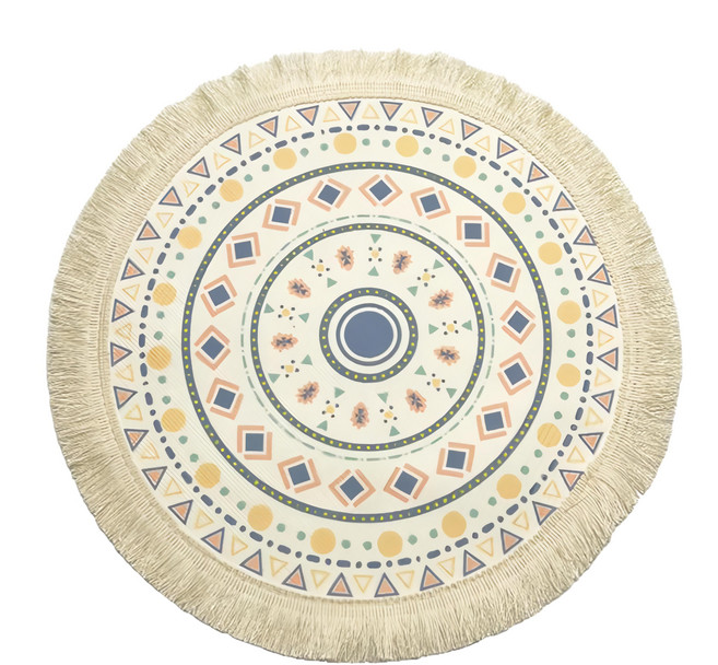 蕉蕉購物 波西米亞棉質流蘇桌墊, 白色格紋, 1個, 16 x 16 x 0.2 cm