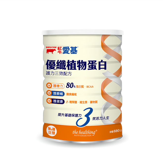 RED COW 紅牛 愛基優纖植物蛋白 護力三效配方 無加糖豆漿, 680g, 1罐