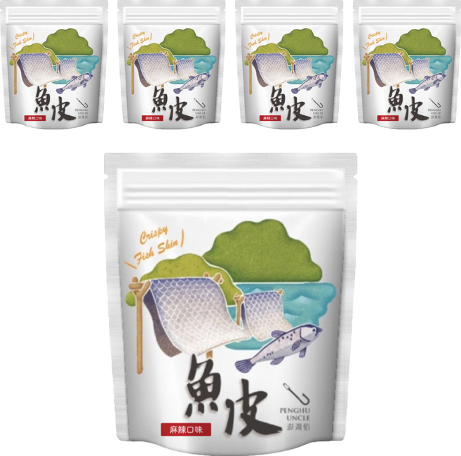 澎湖伯 風味魚皮 麻辣口味, 70g, 5包