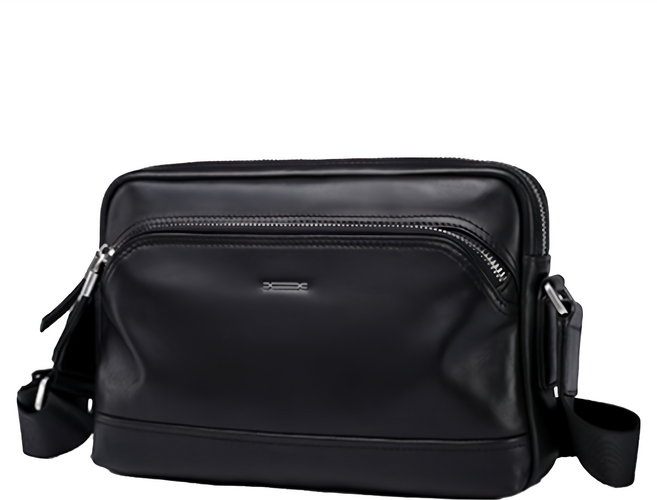 真皮頭層牛皮雙拉鍊男士肩背包 斜背包 男包 LB990, 黑色