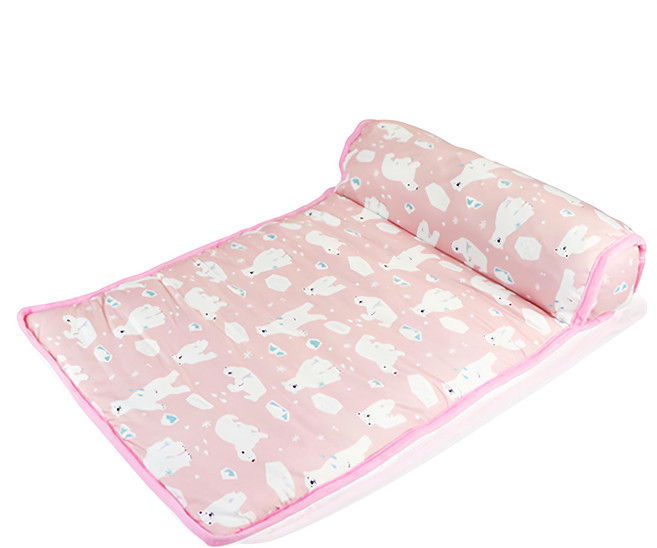 貓本屋 夏季冰絲涼感 靠枕涼墊/寵物墊, 粉紅白熊, 1個