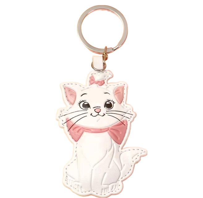 Disney 迪士尼 Q萌鼓鼓皮革鑰匙圈 CA917-8, 瑪麗貓 白色, 1個