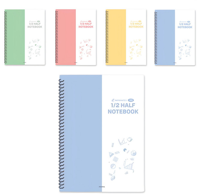 Penpia 3000 線圈2分割數學筆記本, 5個, 顏色隨機