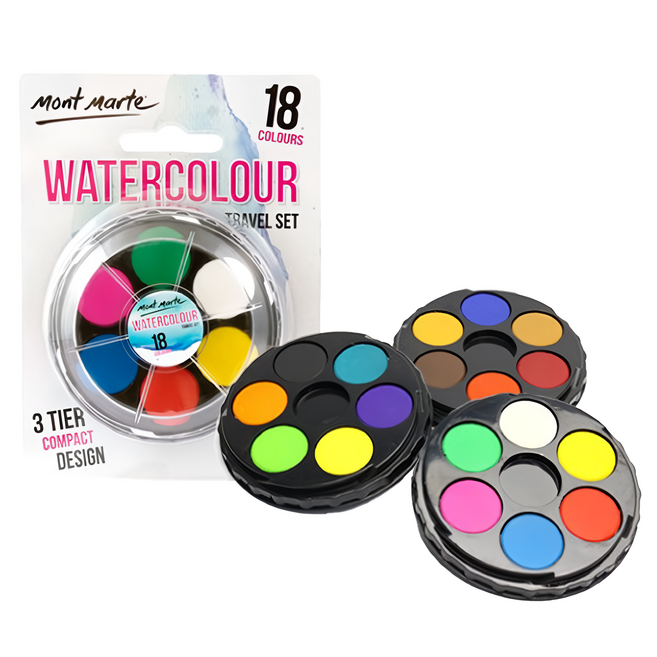 Mont Marte 蒙瑪特 水彩餅盤 便攜旅行套裝, 18色