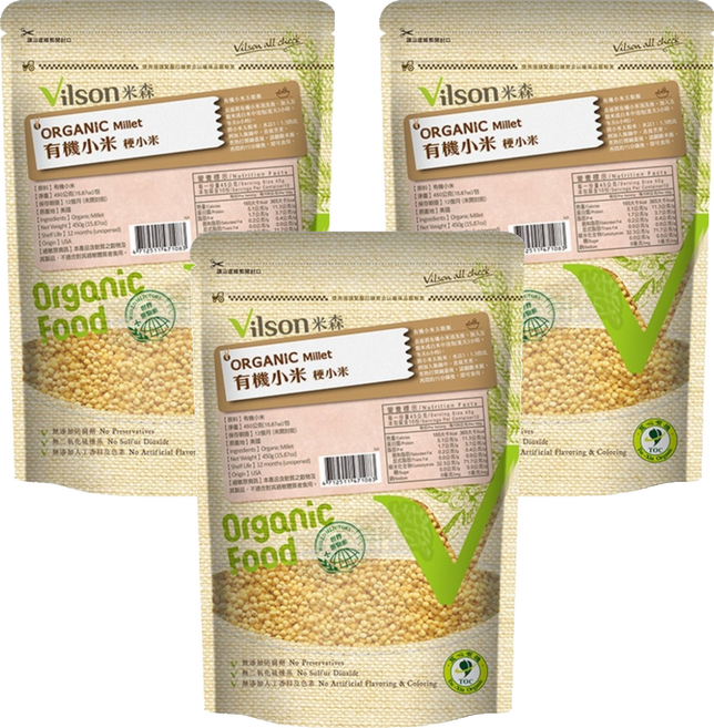 Vilson 米森有機 100%有機小米, 450g, 3包