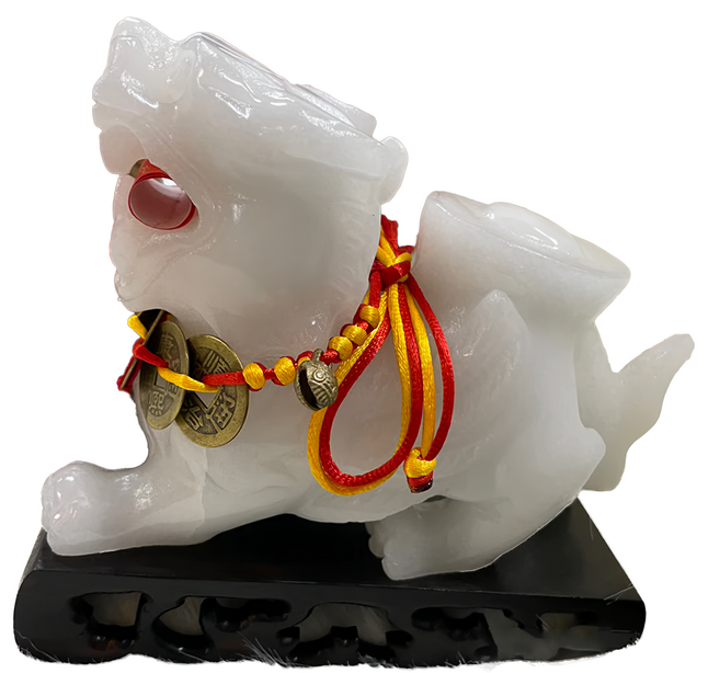 背元寶白玉貔貅 納財貔貅 中款 贈五帝錢銅鈴鐺 貔貅 + 底座, 1組