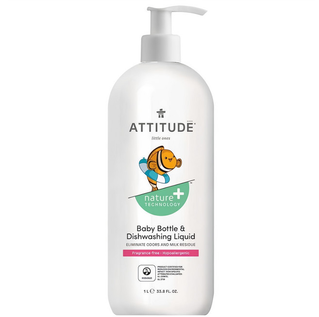 ATTITUDE 艾特優 嬰幼兒奶瓶餐具洗潔精 壓頭, 1L, 1瓶