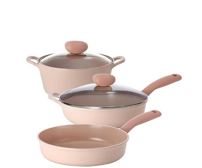 NEOFLAM 台灣公司貨 Sherbet蜜桃雪酪系列 鍋具3件組, 粉紅色, 湯鍋 + 平底鍋 + 單柄湯鍋, 1組