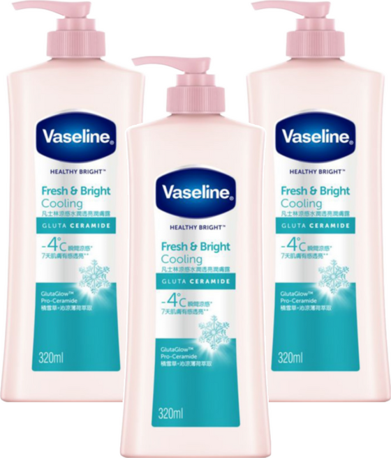 Vaseline 凡士林 涼感水潤透亮潤膚露, 320ml, 3瓶