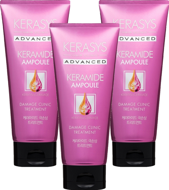 KERASYS Advance 專業安瓶護髮素 摩洛哥堅果精油改善分岔斷裂 角蛋白神經醯胺柔順秀髮, 200ml, 3條