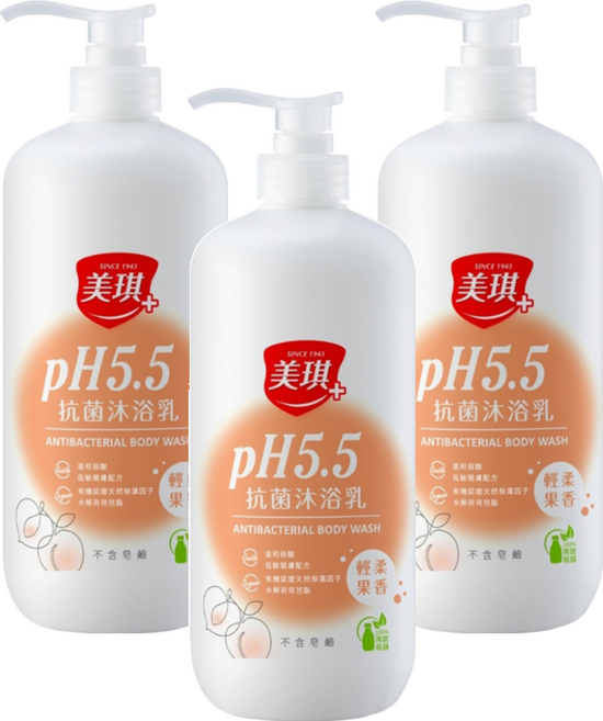 美琪 PH5.5 抗菌沐浴乳 輕柔果香, 1L, 3瓶
