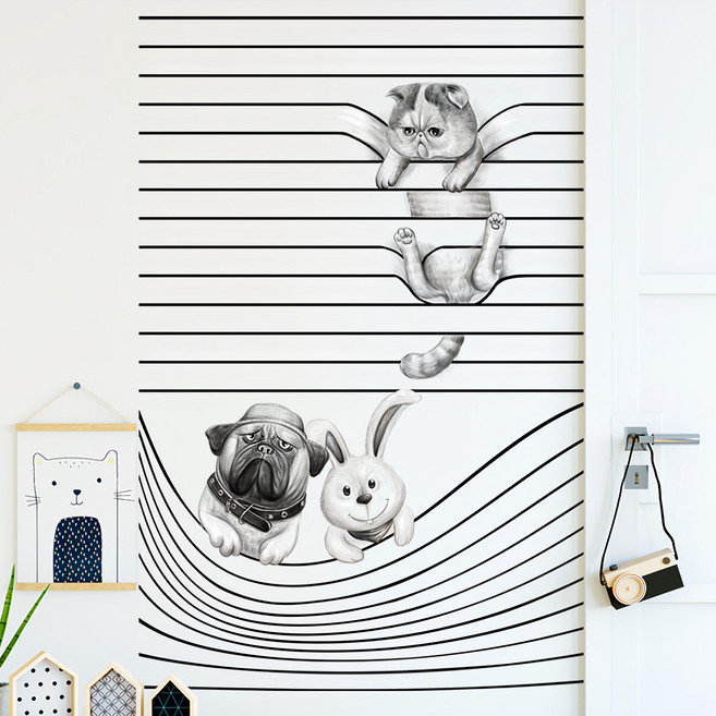 半島良品 DIY無痕創意牆貼壁貼, 雙拼 嘻哈動物