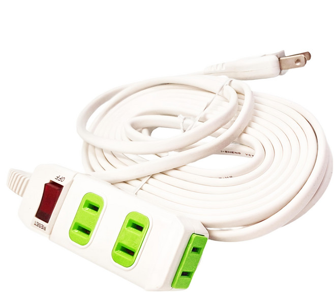 PRACTICAL 實用牌 1開3插 2P延長線 1650W 白色, 6.3m, 白色 + 綠色, 1條